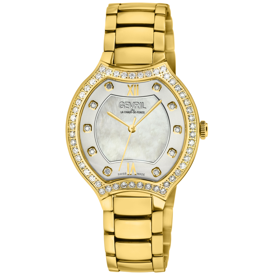 Gevril Lugano Diamond Mother Of Pearl Dial Ladies Watch 11221b In Gold Tone / Mop / Mother Of Pearl / Yellow