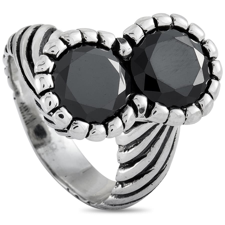 KING BABY KING BABY SILVER AND BLACK CUBIC ZIRCONIA TWISTED PATTERN RING
