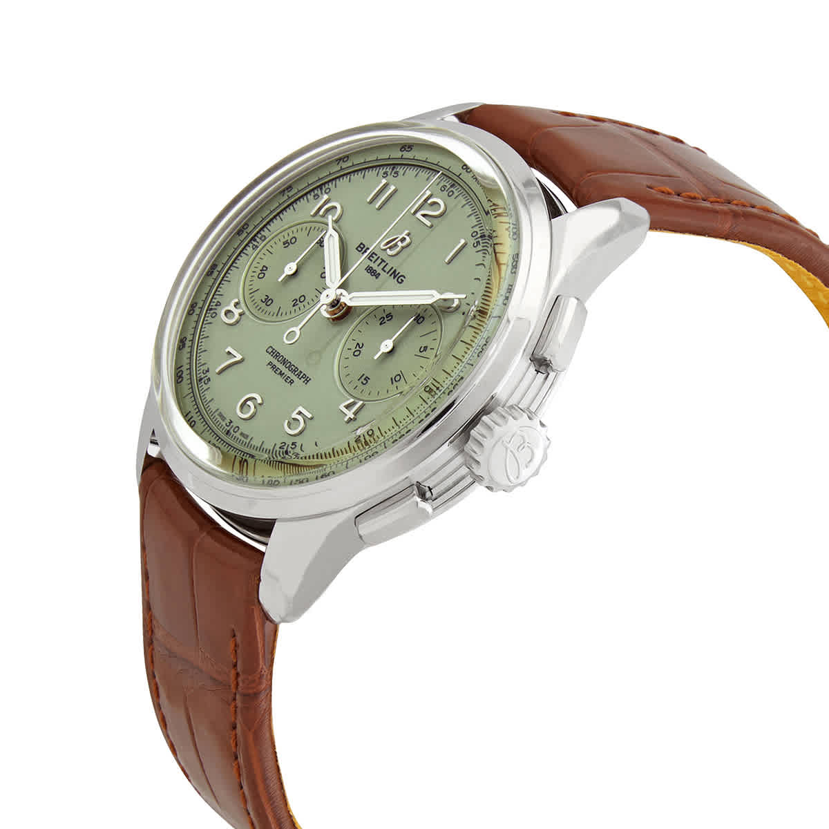 Shop Breitling Premier Chronograph Hand Wind Green Dial Men's Watch Ab0930d31l1p1 In Brown / Green