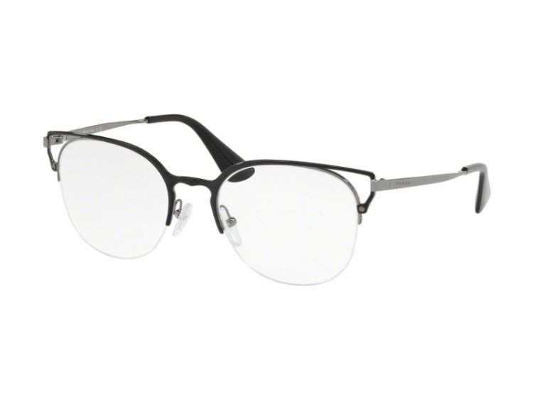 Prada Clear Demo Lens Cat Eye Eyeglasses Pr 64uv M4y1o151 In Black,gunmetal