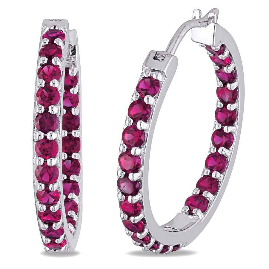 Amour 3 Ct Tgw Created Ruby Inside Outside Hoop Earrings In Sterling Silver In Ruby / Silver
