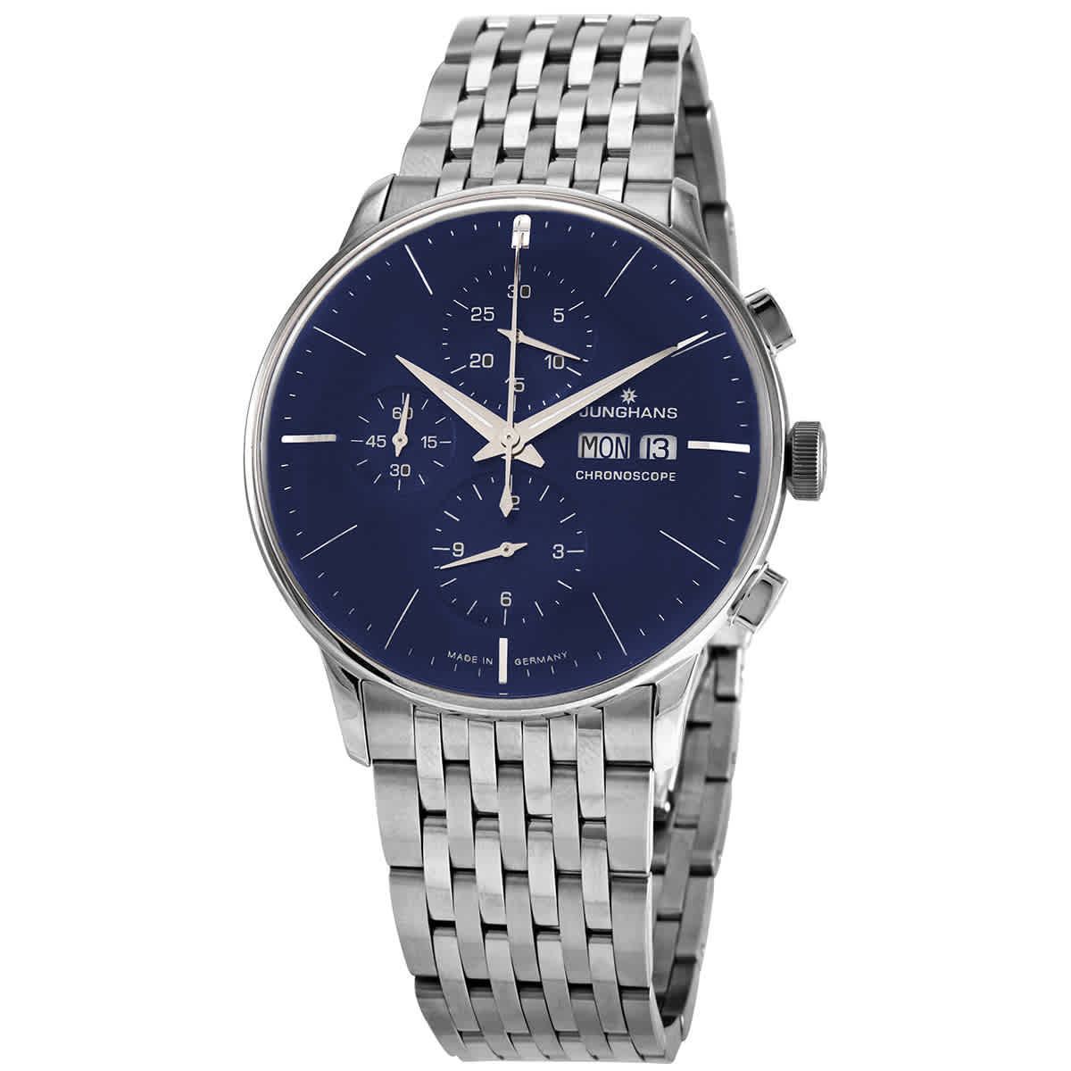 Junghans Meister Chronoscope Chronograph Automatic Blue Dial Mens Watch 027/4528.44 In Blue,silver Tone