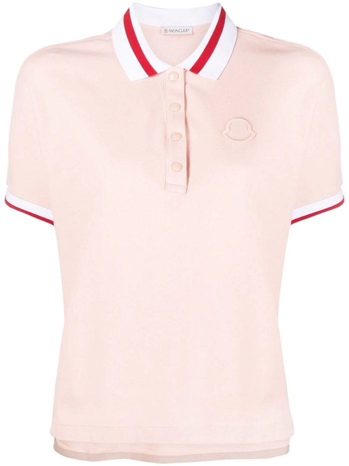 MONCLER MONCLER LADIES PASTEL PINK LOGO-PATCH POLO SHIRT