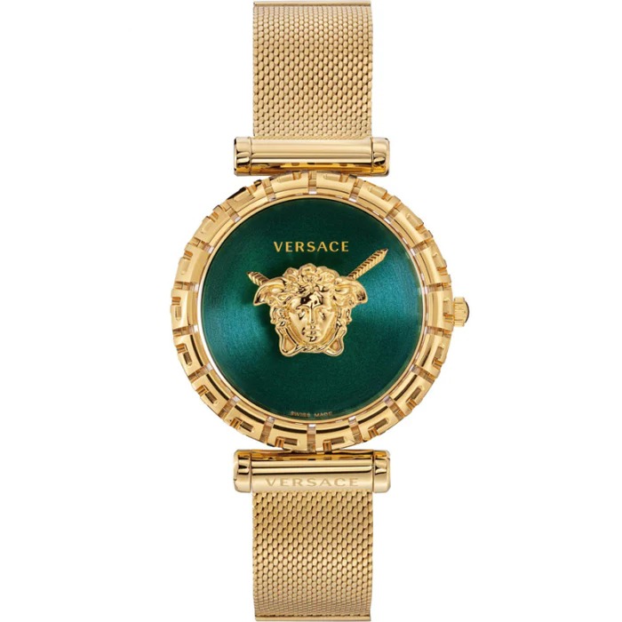 Versace Palazzo Empire Greca Quartz Green Dial Ladies Watch Vedv00819 In Gold Tone / Green