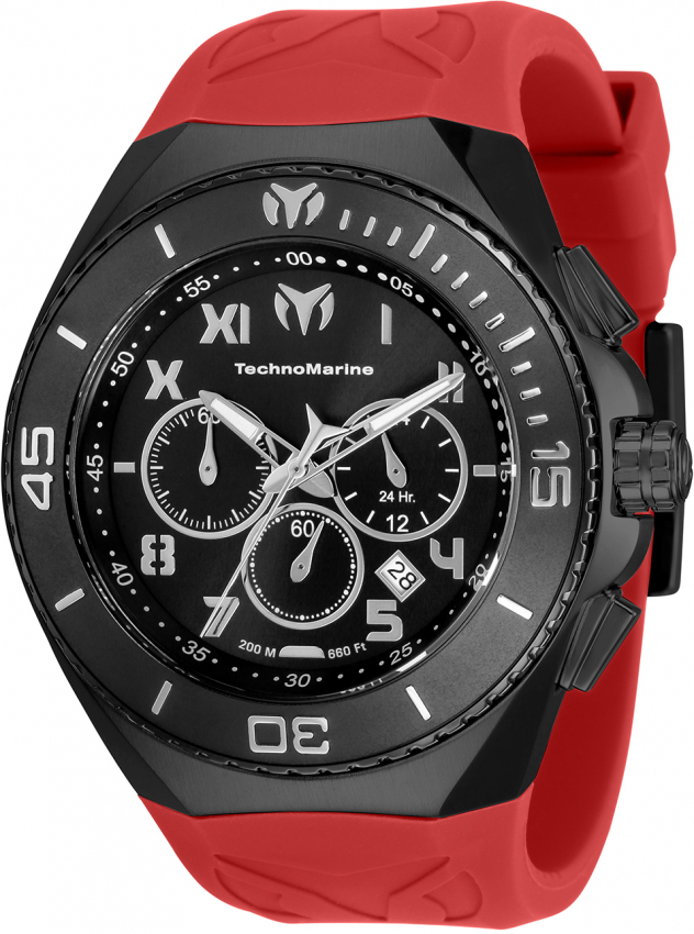 Technomarine Ocean Manta Chronograph Quartz Black Dial Mens Watch Tm-220000 In Black,gunmetal,red