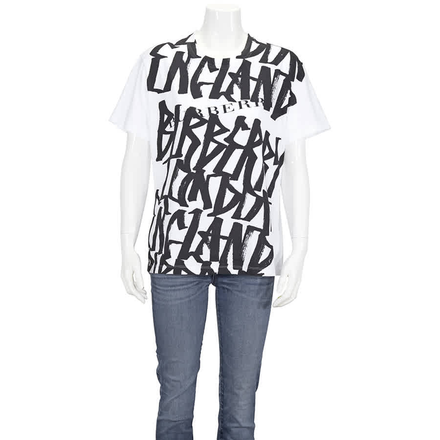 Burberry Womens White Graffiti Print T-shirt ModeSens