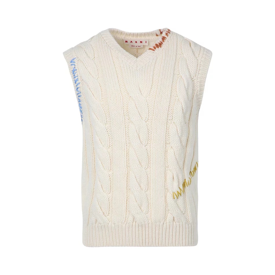 Marni Cable Knit Sleeveless Sweater In Natural White