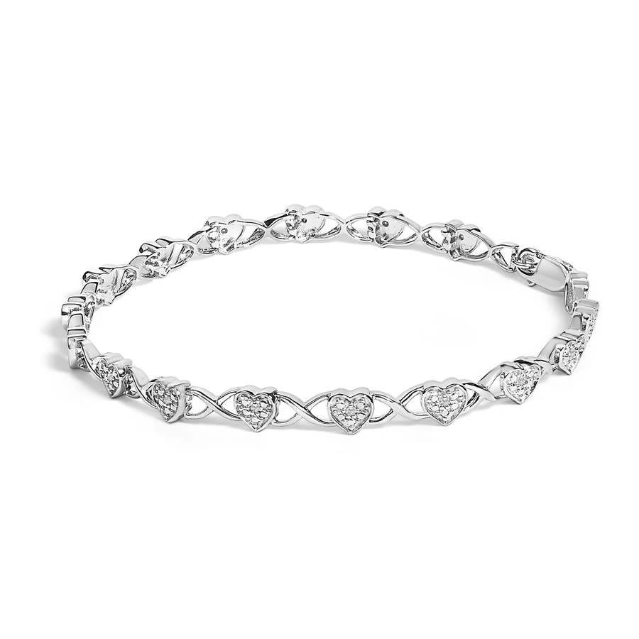 Haus of Brilliance .925 Sterling Silver Diamond Accent Heart Link Bracelet (I-J Color, I3 Clarity) - 7.25''