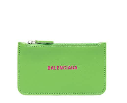 Balenciaga Grained Calfskin Cash Long Coin And Card Holder In Green,pink