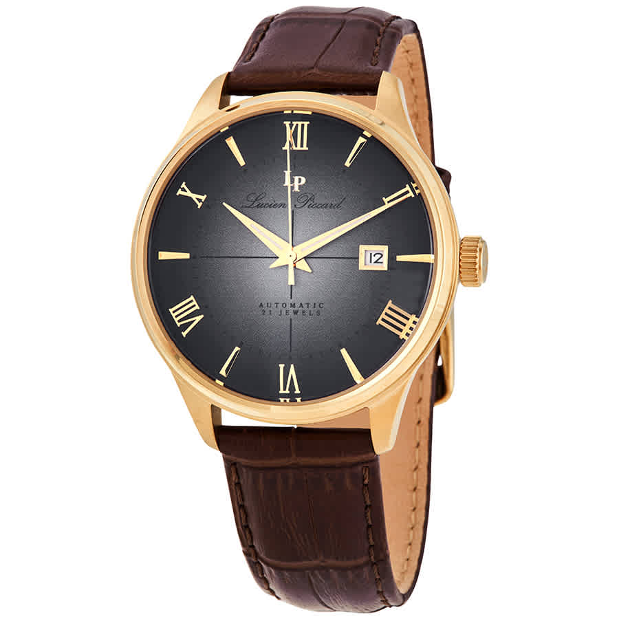 Lucien Piccard Automatic Grey Dial Mens Watch Lp-1881a-yg-01 In Brown,gold Tone,grey