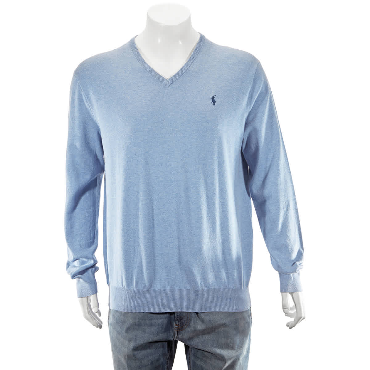 POLO RALPH LAUREN MENS BLUE LONG SLEEVES V-NECK KNIT JUMPER