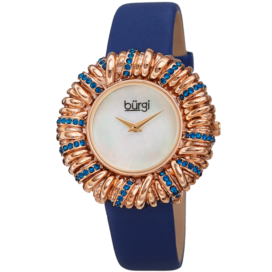 Burgi Twisted Bezel Quartz Crystal White Dial Ladies Watch Bur255bu In Blue / Brass / Gold Tone / Mother Of Pearl / White
