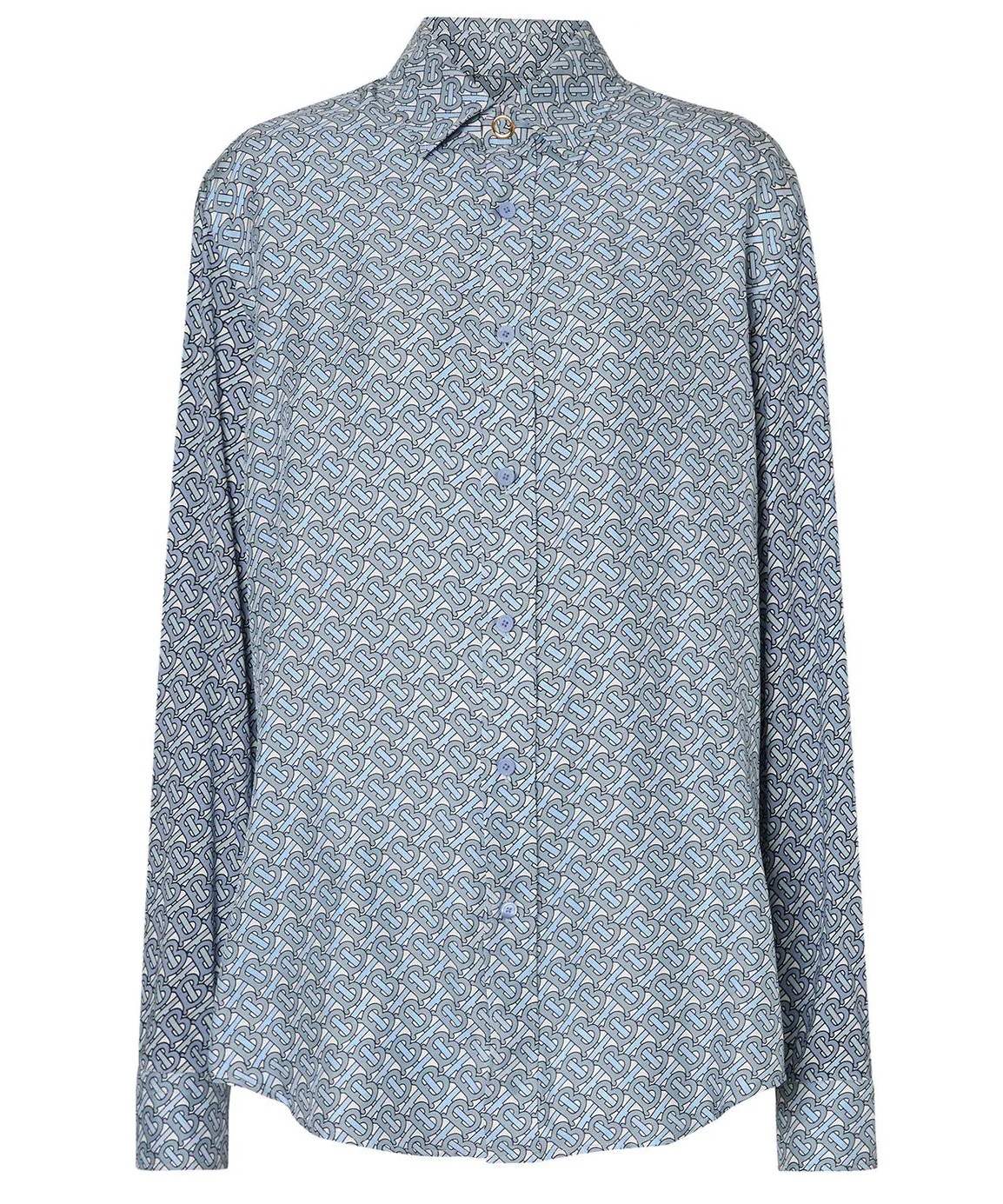 Burberry Tb Monogram Print Silk Oversized Shirt In Blue