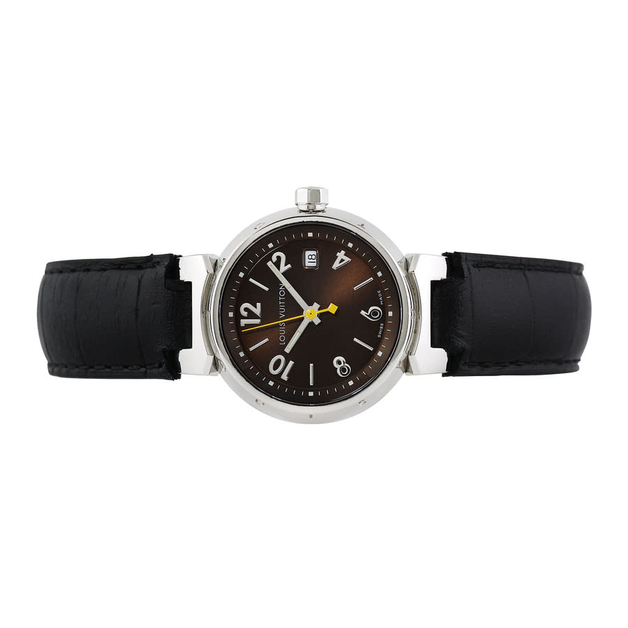 Louis Vuitton Brown Stainless Steel and Leather Tambour Q1211