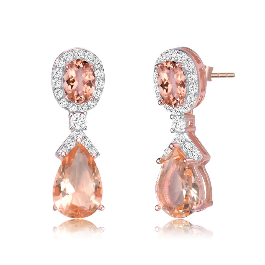 Megan Walford Rose Over Sterling Silver Cubic Zirconia Drop Earrings In Pink