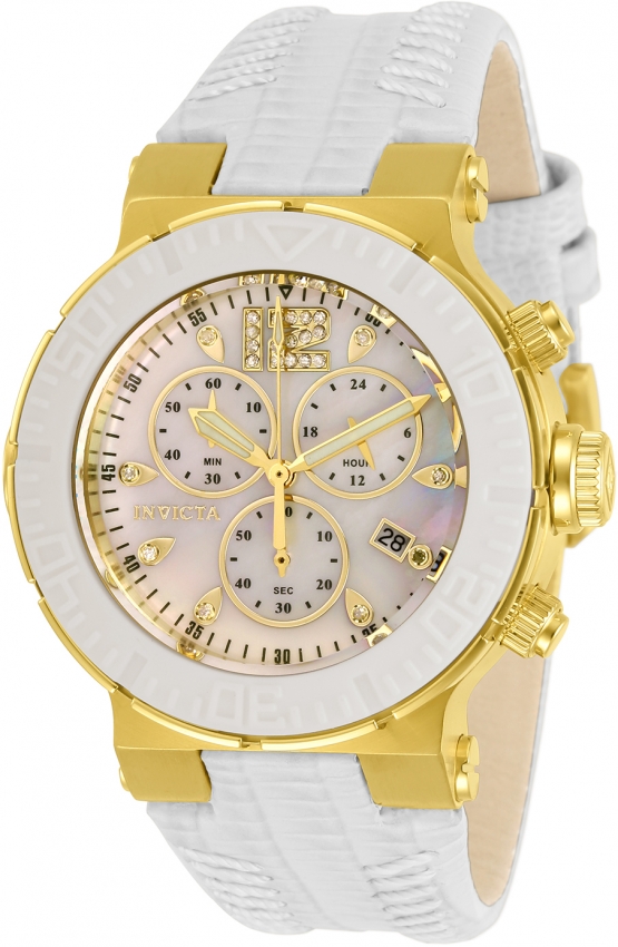 Invicta Ocean Reef Chronograph Quartz White Dial Ladies Watch 10729 In Gold Tone,white