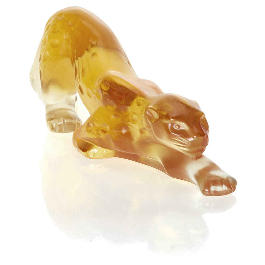 Lalique Zeila Panther Small Sculpture Amber Crystal 10491800 In Amber