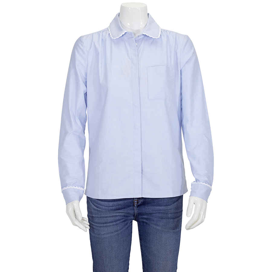 BURBERRY LADIES WOVEN CORNFLOWER ROUNDED COLLAR SHIRT