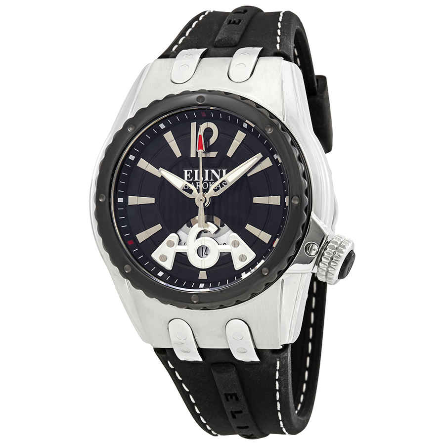 Elini Barokas Genesis Vision Black Dial Mens Watch 20007-01-bb In Black,silver Tone