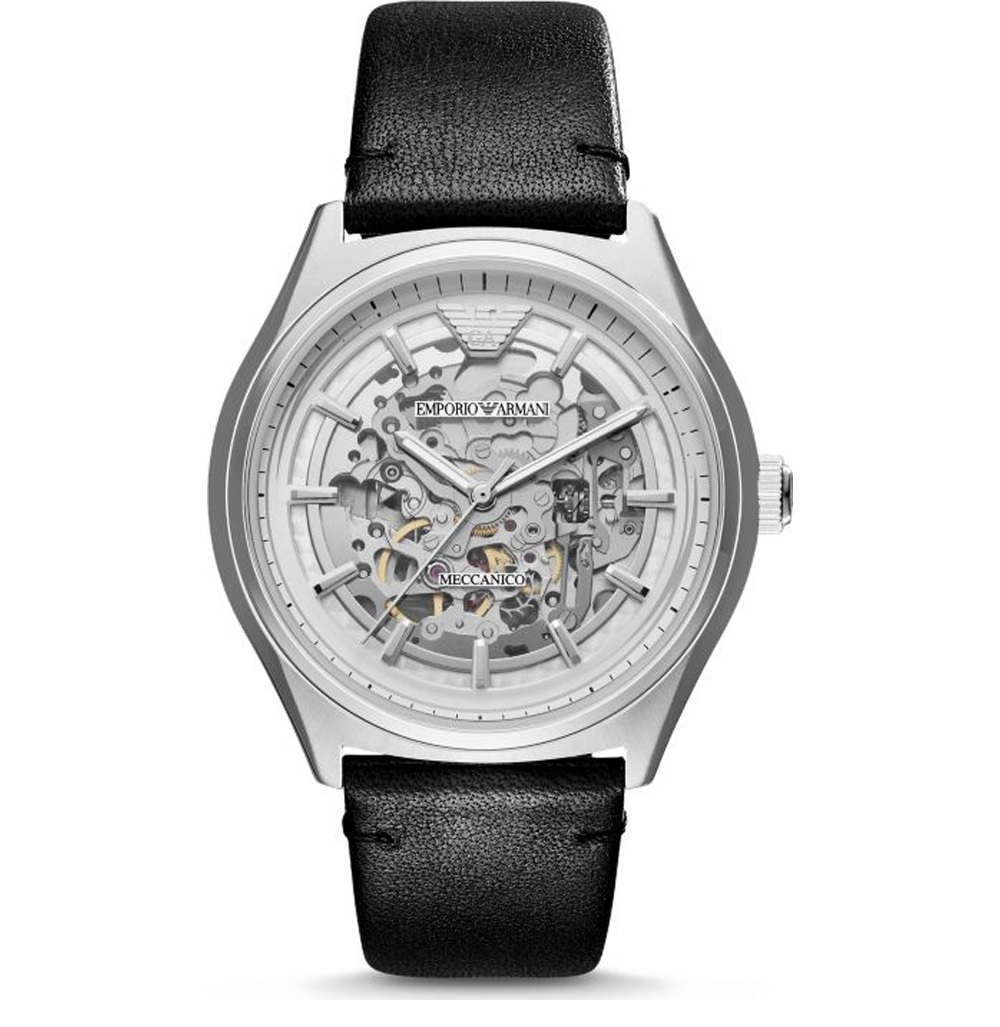 Emporio Armani Armani Meccanico Automatic Silver Dial Mens Watch Ar60003 In Black / Silver / White