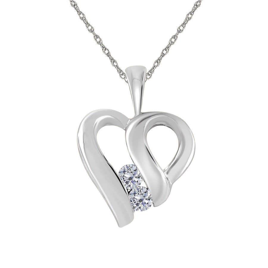 MAULIJEWELS 0.35 CARAT HEART SHAPE WHITE DIAMOND PENDANT IN 10K WHITE GOLD WITH 18'' 10K WHITE GOLD PLATED STERL