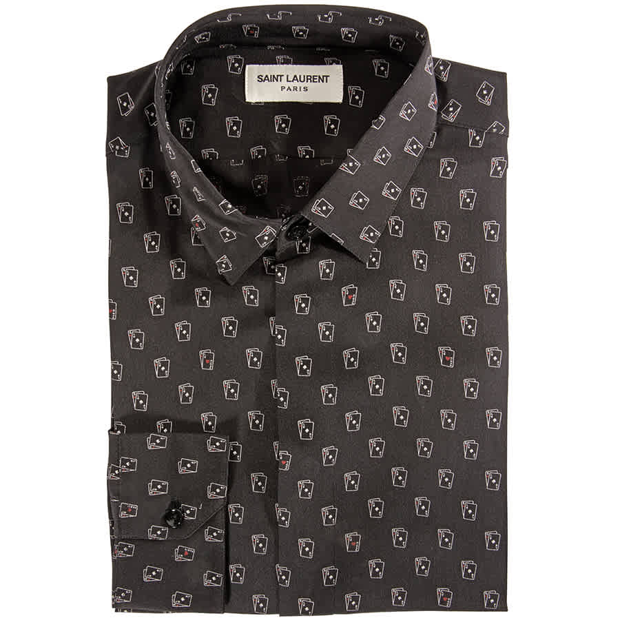 Saint Laurent Mens Black Playing Card-print Shirt, Brand Size 41 In Black,red