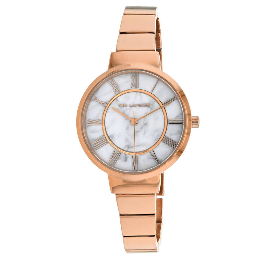 Shop Ted Lapidus Classic Quartz White Dial Ladies Watch A0714uarx In Gold Tone / Rose / Rose Gold Tone / White