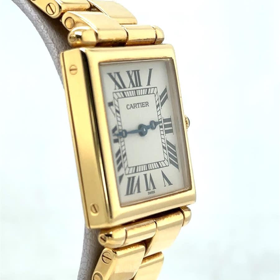 Pre-owned Cartier Tank Obus Quartz Silver Dial Ladies Watch 1630 In Gold / Gold Tone / Silver / Yellow