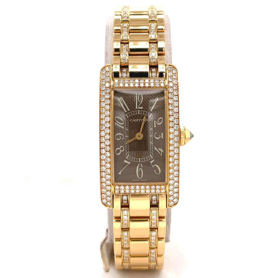 Pre-owned Cartier Tank Amricaine Ladies Quartz Watch 2482 In Brown / Gold / Gold Tone / Yellow