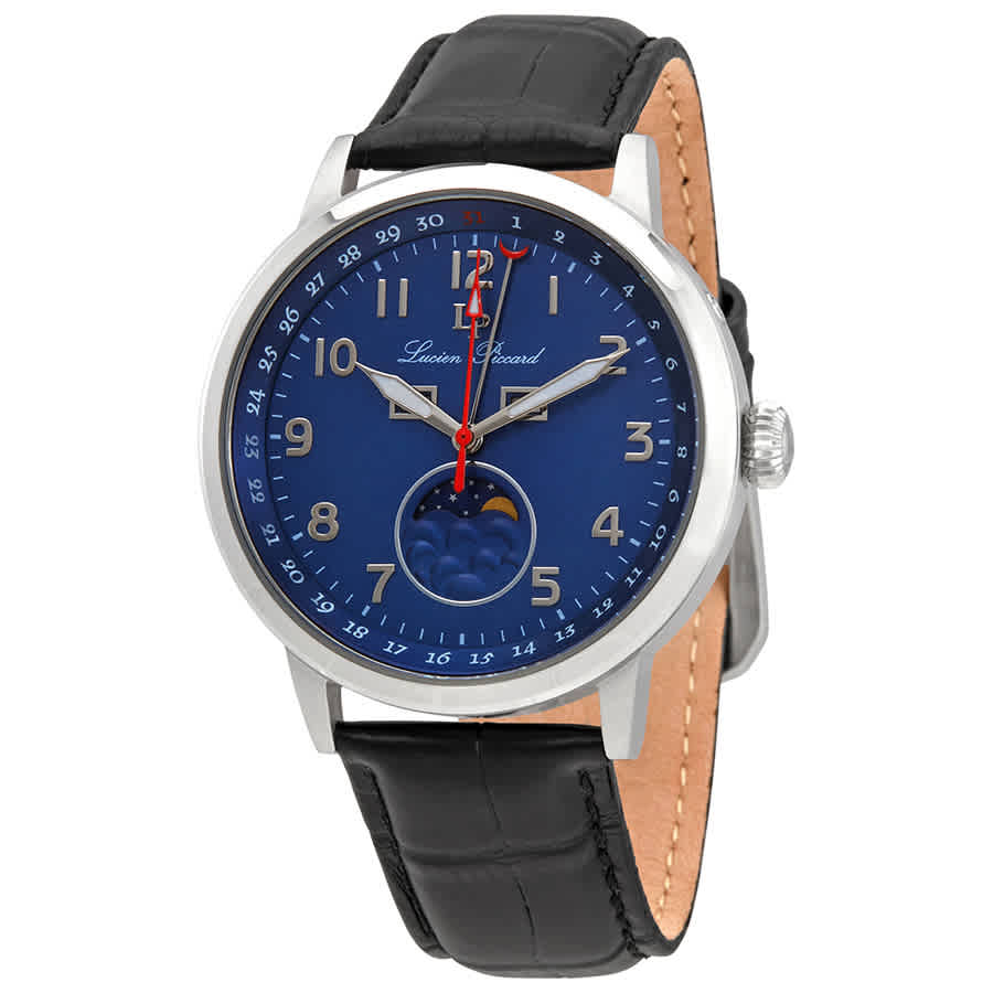 Lucien Piccard Blue Dial Mens Leather Watch 40016-03 In Black,blue,silver Tone