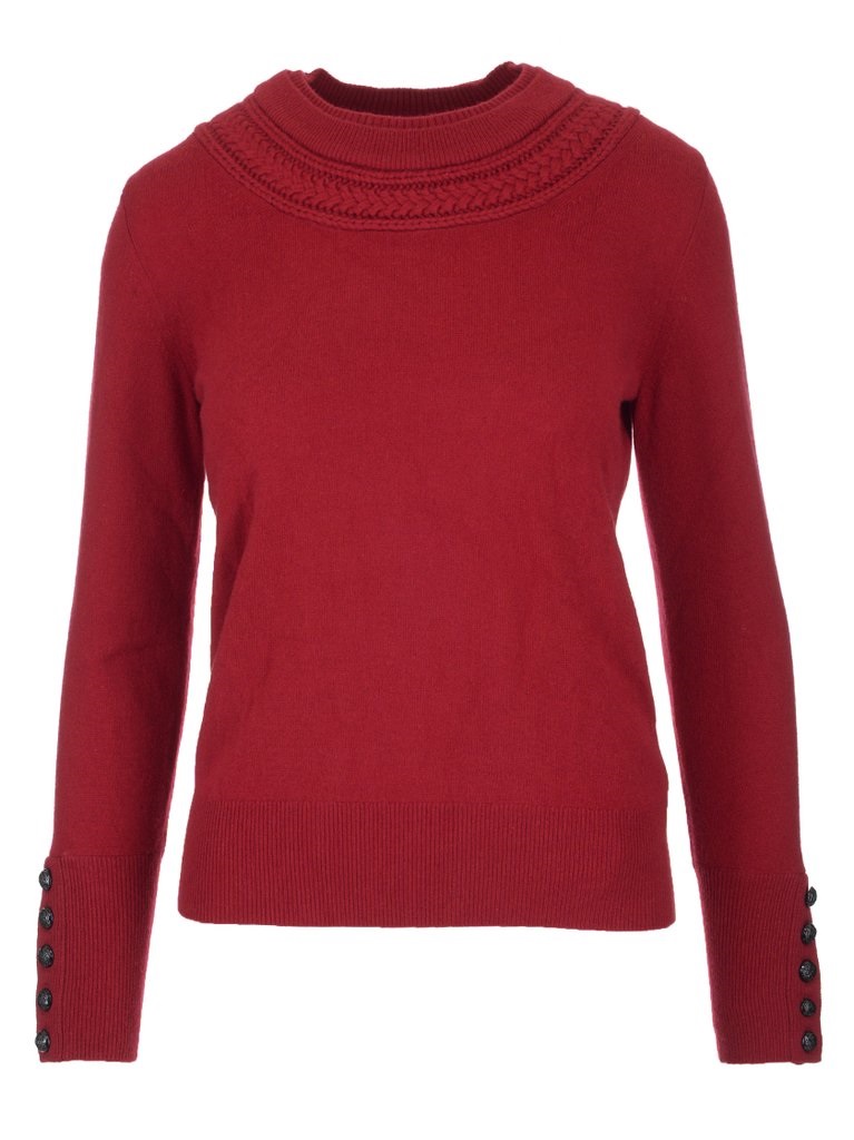 BURBERRY CABLE KNIT CASHMERE SWEATER IN MILITARY RED
