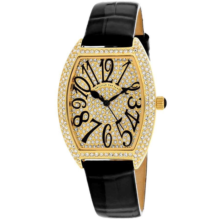 Christian Van Sant Elegant Quartz Gold Dial Ladies Watch Cv4820 In Black / Brass / Gold / Gold Tone / Yellow