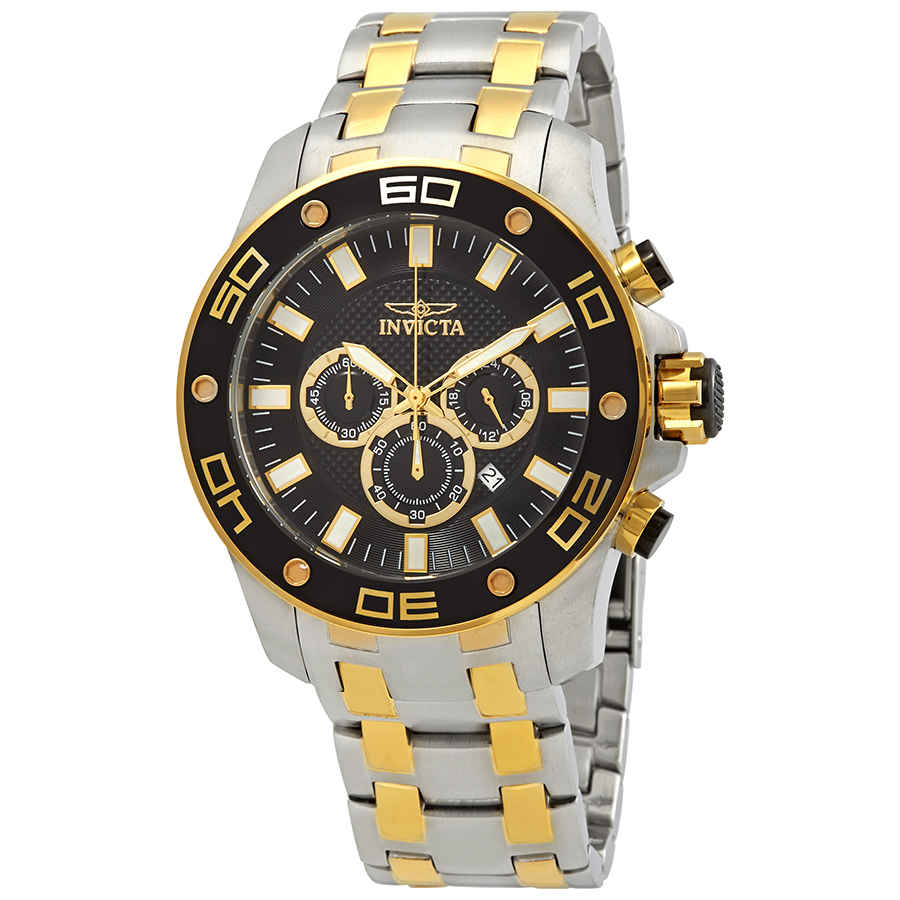 Invicta Pro Diver Chronograph Black Dial Two-tone Mens Watch 26081 In Two Tone  / Black / Gold Tone / Yellow