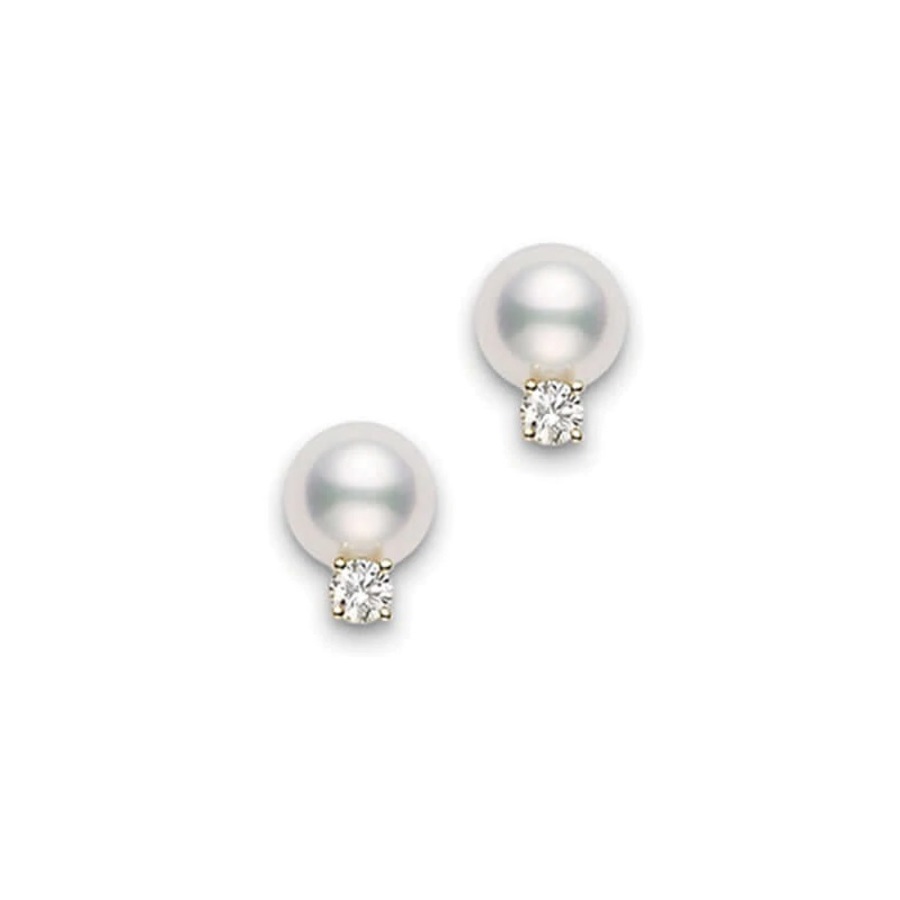 Shop Mikimoto Akoya Cultured Pearl Stud Earrings Pes702dk In Yellow