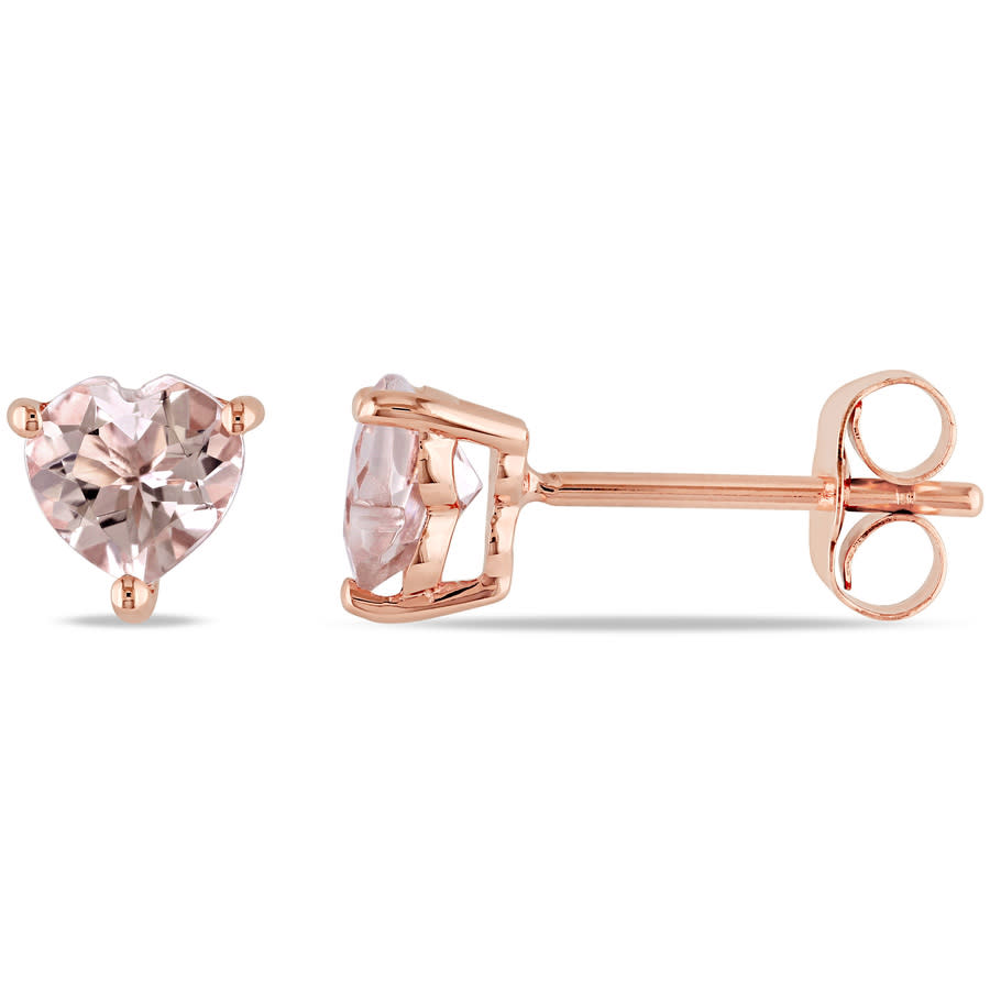 Amour 10k Rose Gold 1 Ct Tgw Morganite Solitaire Stud Earrings In Pink