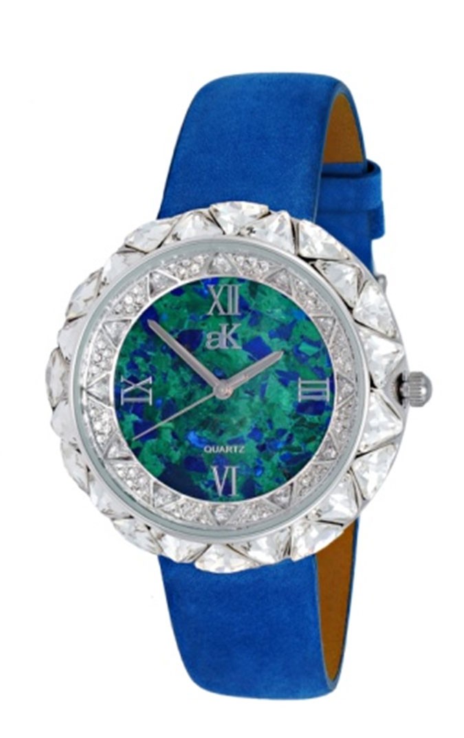 Adee Kaye Beverly Hills Exotic Ladies Leather Watch Ak9710-lbu In Blue,green,silver Tone,yellow