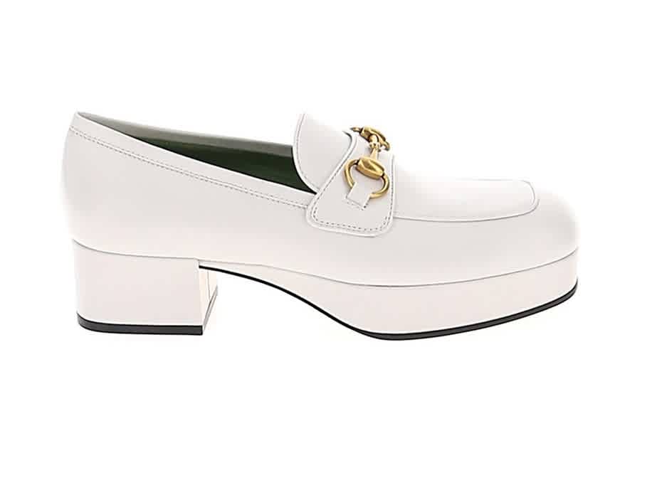 GUCCI WHITE LEATHER PLATFORM LOAFER