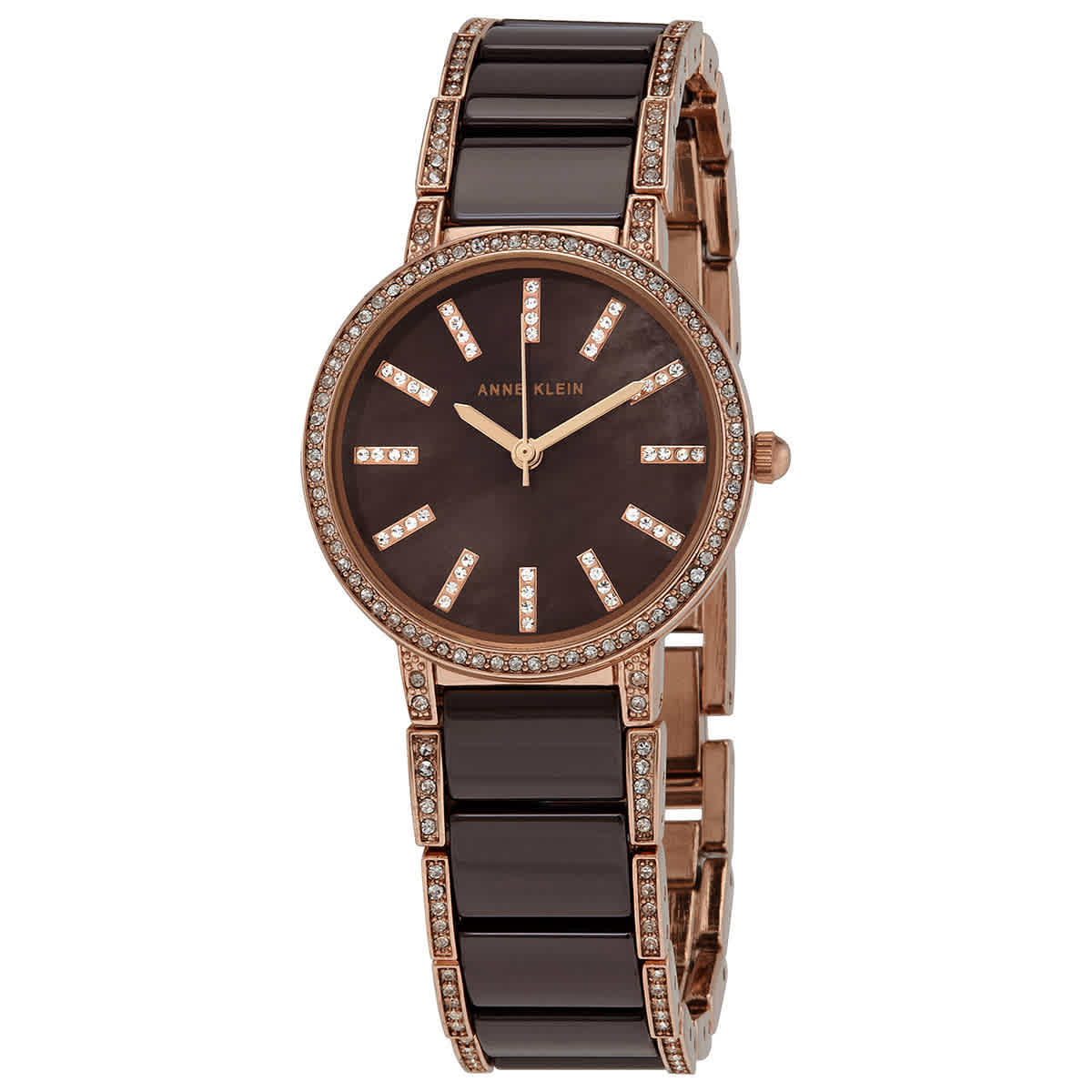 Anne Klein Quartz Crystal Brown Mother Of Pearl Dial Ladies Watch 3306bnrg In Brown,gold Tone,mother Of Pearl,pink,rose Gold Tone