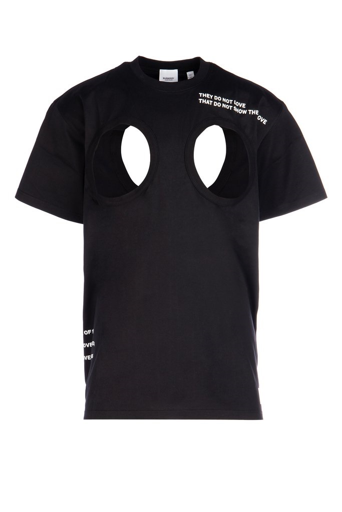Burberry Mens Black Cut-out Detail Montage Print Oversized T-shirt