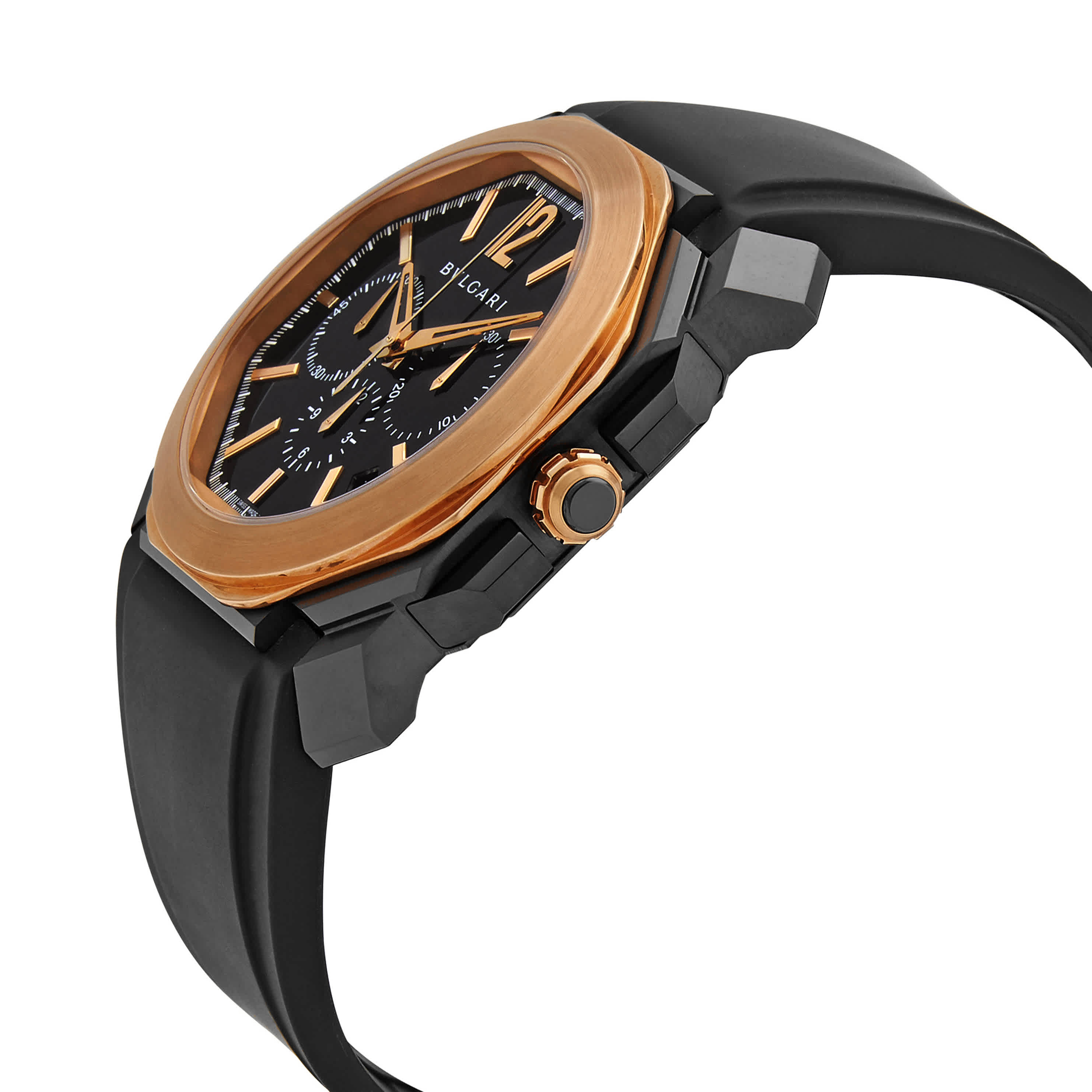 Shop Bvlgari Octo Automatic Black Dial Men's Watch 102488 In Black / Gold / Gold Tone / Rose / Rose Gold / Rose Gold Tone / Skeleton