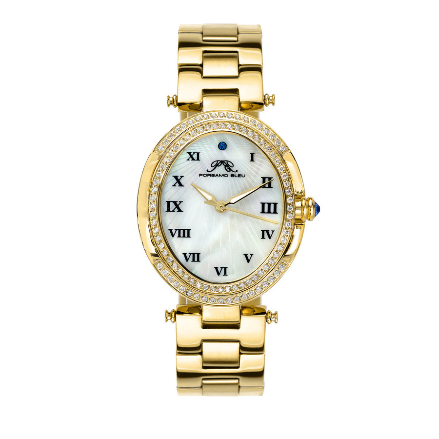 Porsamo Bleu South Sea Oval Crystal Women's Bracelet Watch In Champagne / Gold Tone / Mop / Mother Of Pearl / Yellow