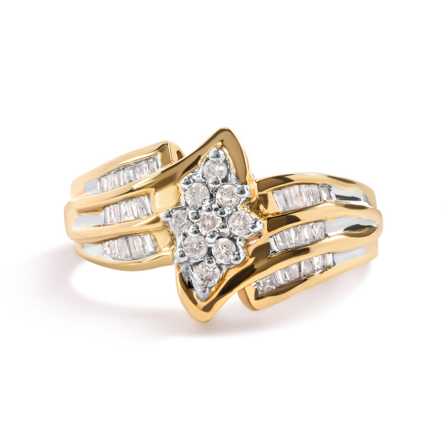 Haus of Brilliance 10K Yellow Gold 1/2 Cttw Round And Baguette-cut Diamond Cluster Head and Channel Set Shank Ring (H-I Color, I1-I2 Clarity)