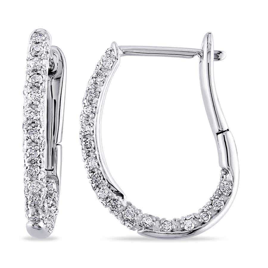 Amour 1/2 Ct Tw Diamond Hoop Earrings In 10k White Gold In Gold / White