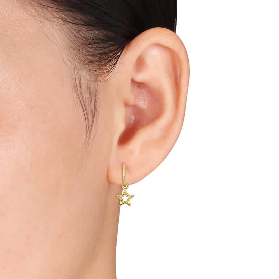 Amour Star Charm Hoop Earrings In 14k Yellow Gold In Yellow