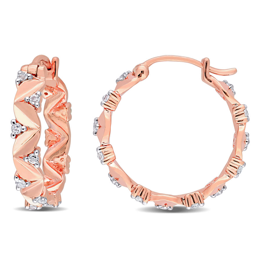 Amour 3/4 Ct Tgw White Topaz Hoop Earrings In Rose Plated Sterling Silver In Pink