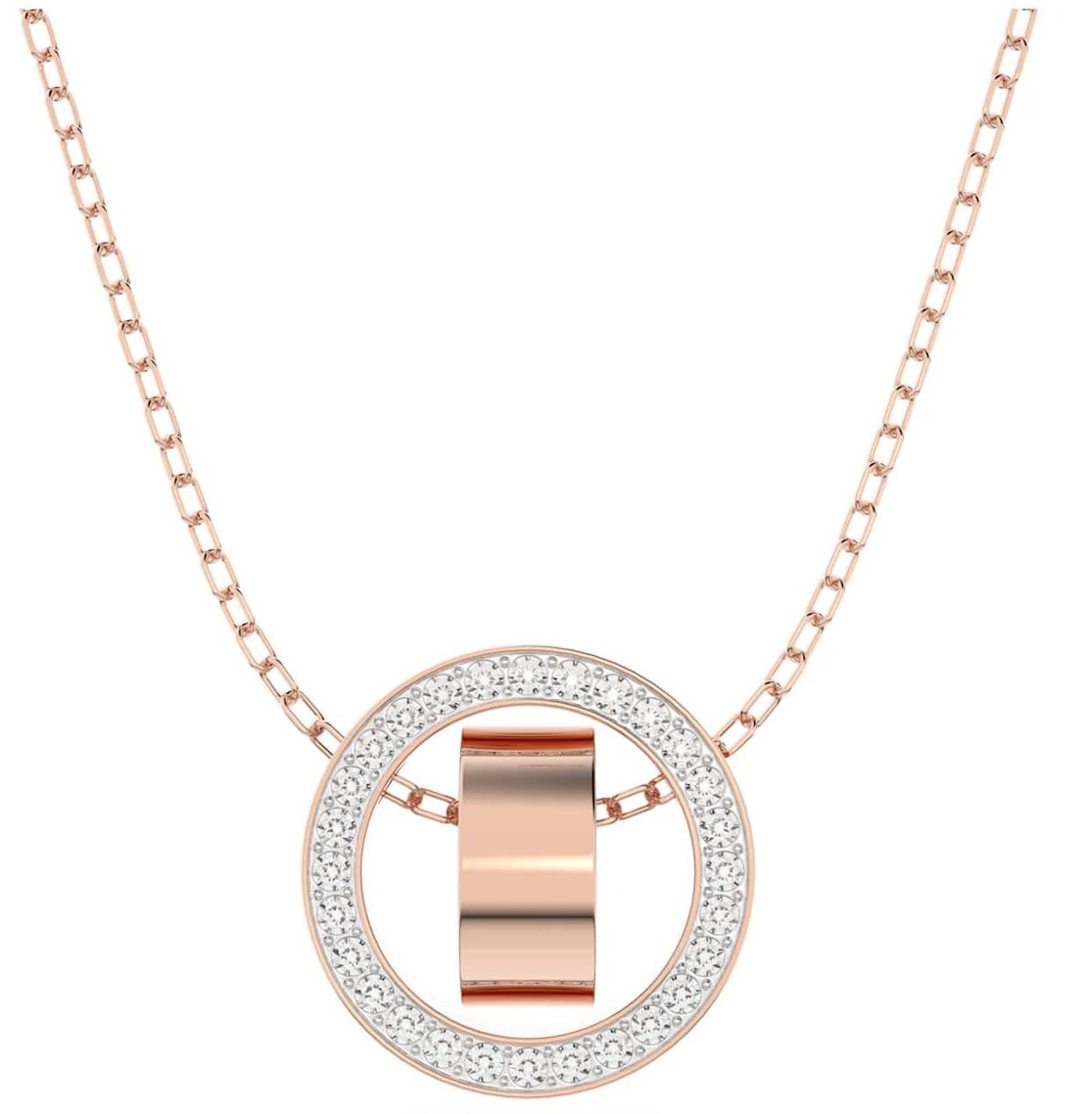 Swarovski Rose Gold-tone Crystal Circle 29-1/2" Adjustable Pendant Necklace In White