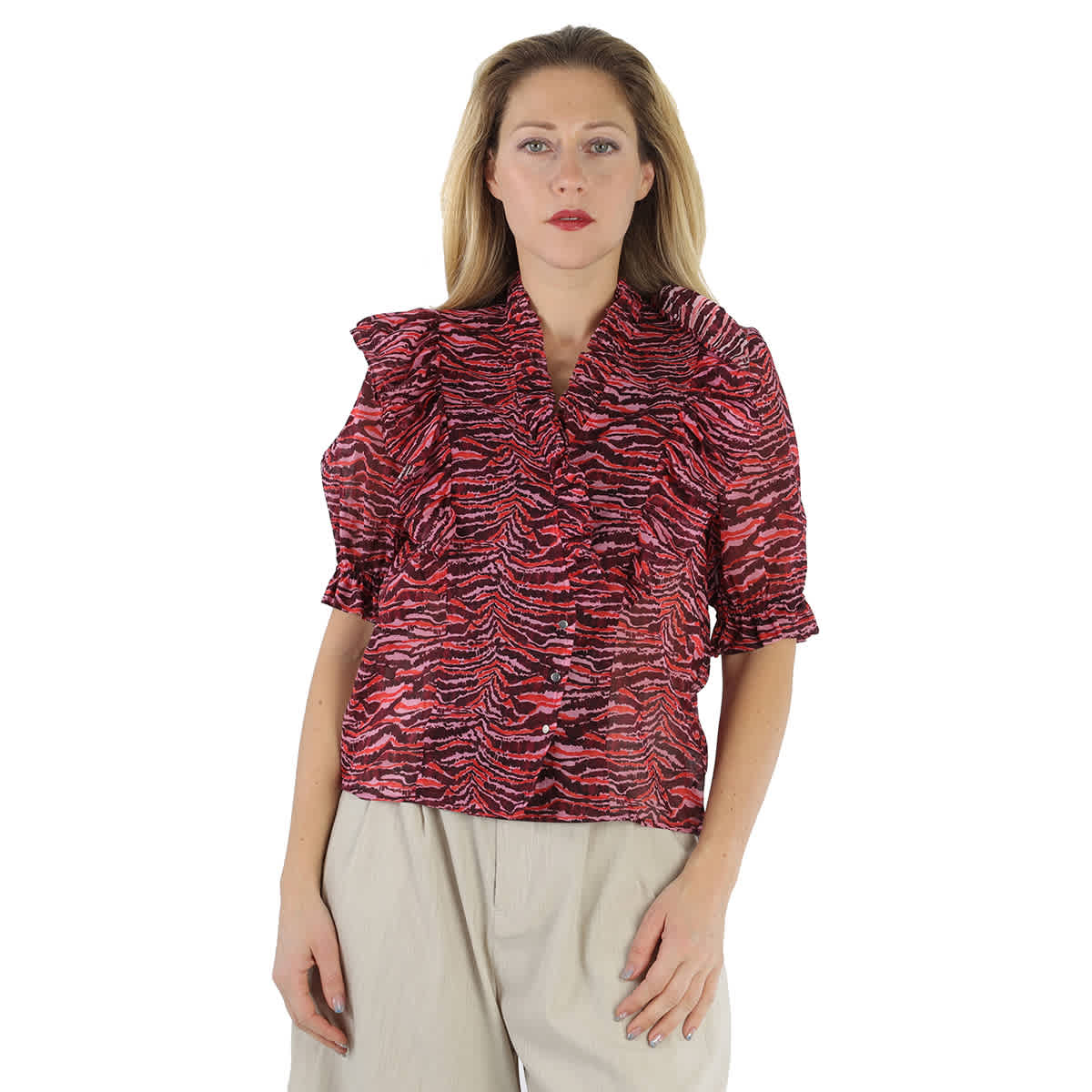 Shop Roseanna Ladies Graphic Print Silk Blouse In Pink