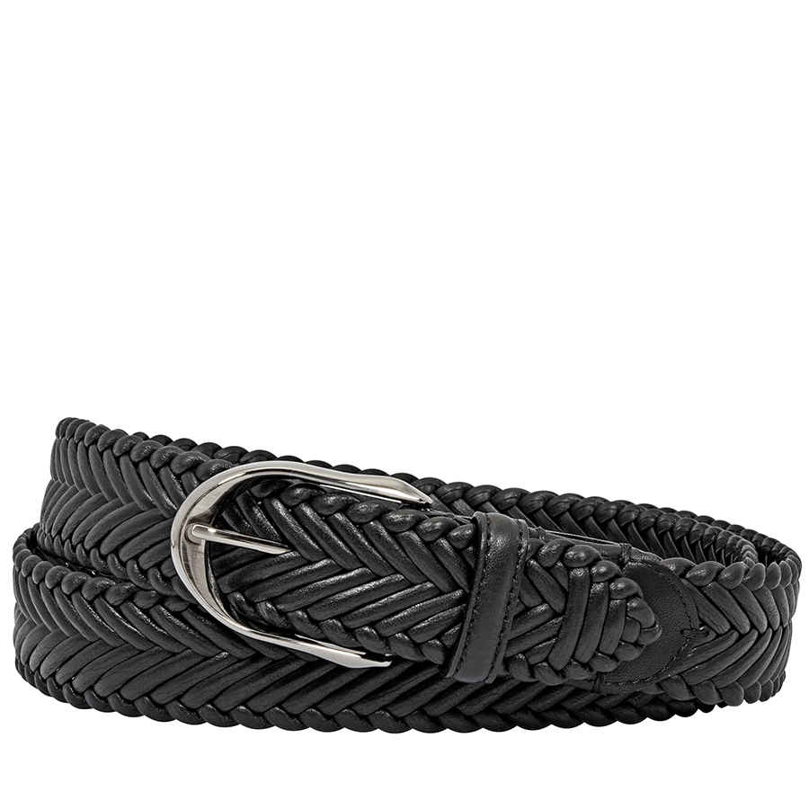 Zegna Ermenegildo  Black Braided Xxl Calfskin Leather Belt- Black