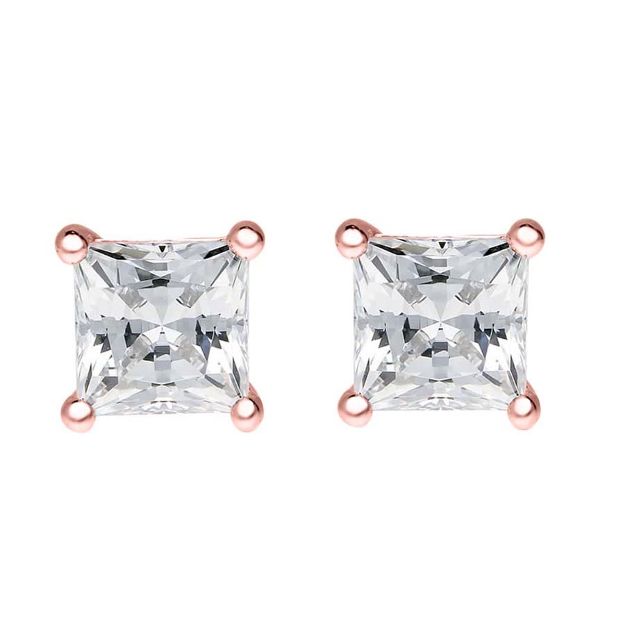 Maulijewels 14k Rose Gold 2.00 Ct Tw Natural Princess Cut Diamond Stud Earrings With Push Back In White
