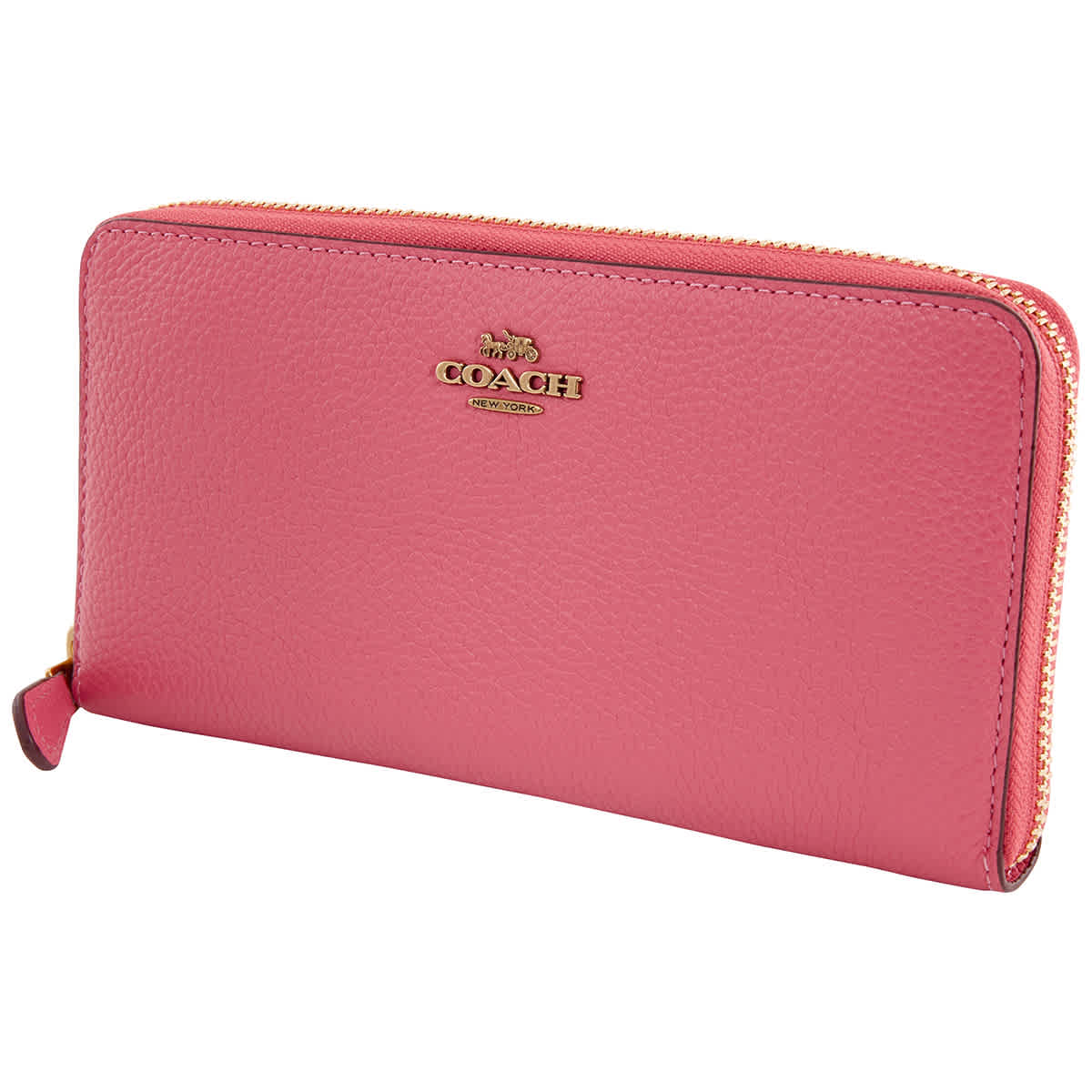 Coach Ladies Accordion Zip Around Pebble Leather Wallet In Orchid